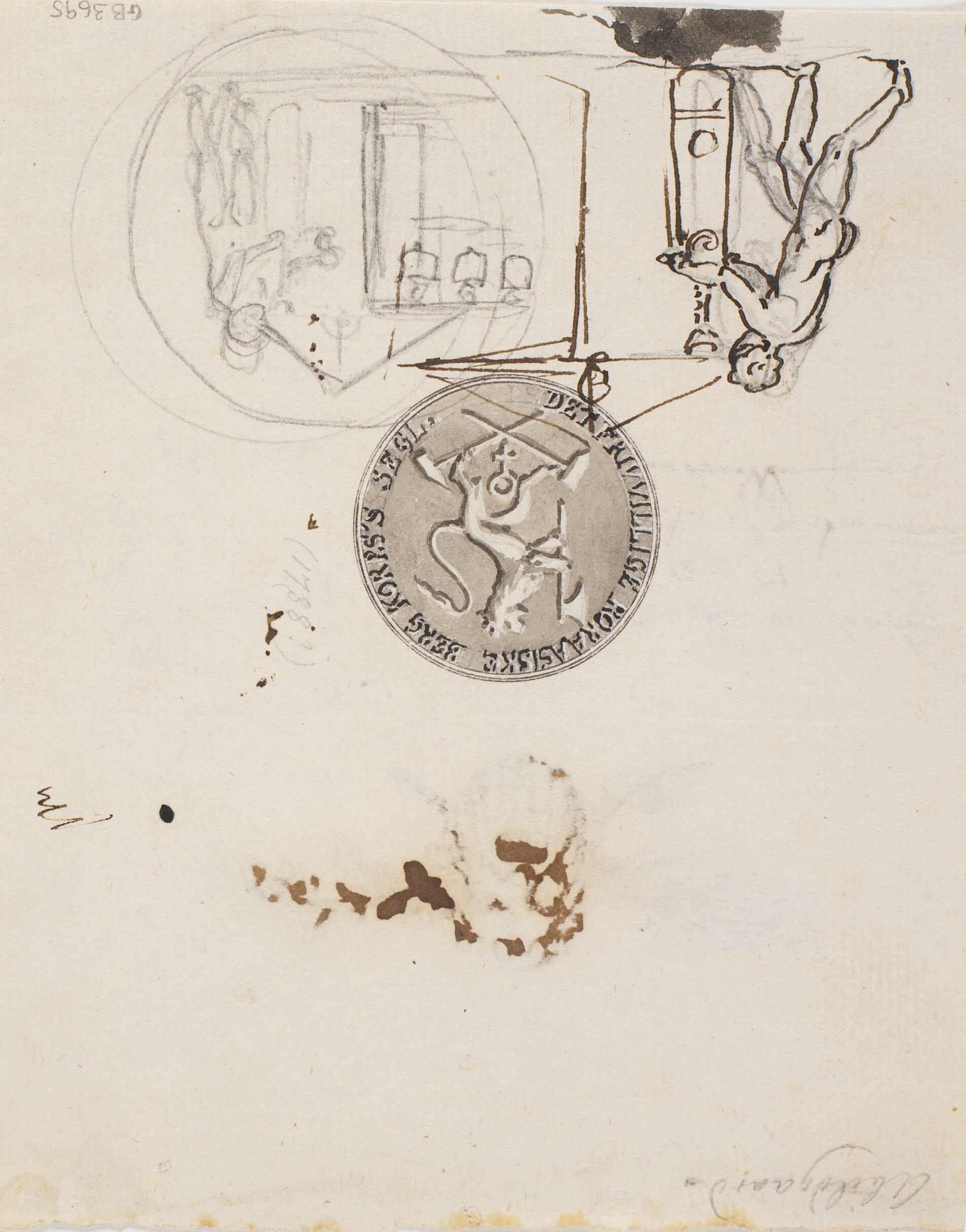 En maske foran en løvgren og et ris